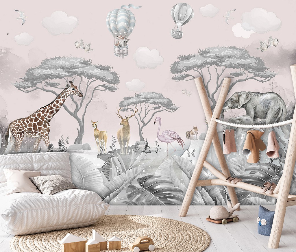 Готовые флизелиновые фотообои 416x290 см Животные Сафари Слоны Жирафы Лес (14304VEXXXXL)+клей