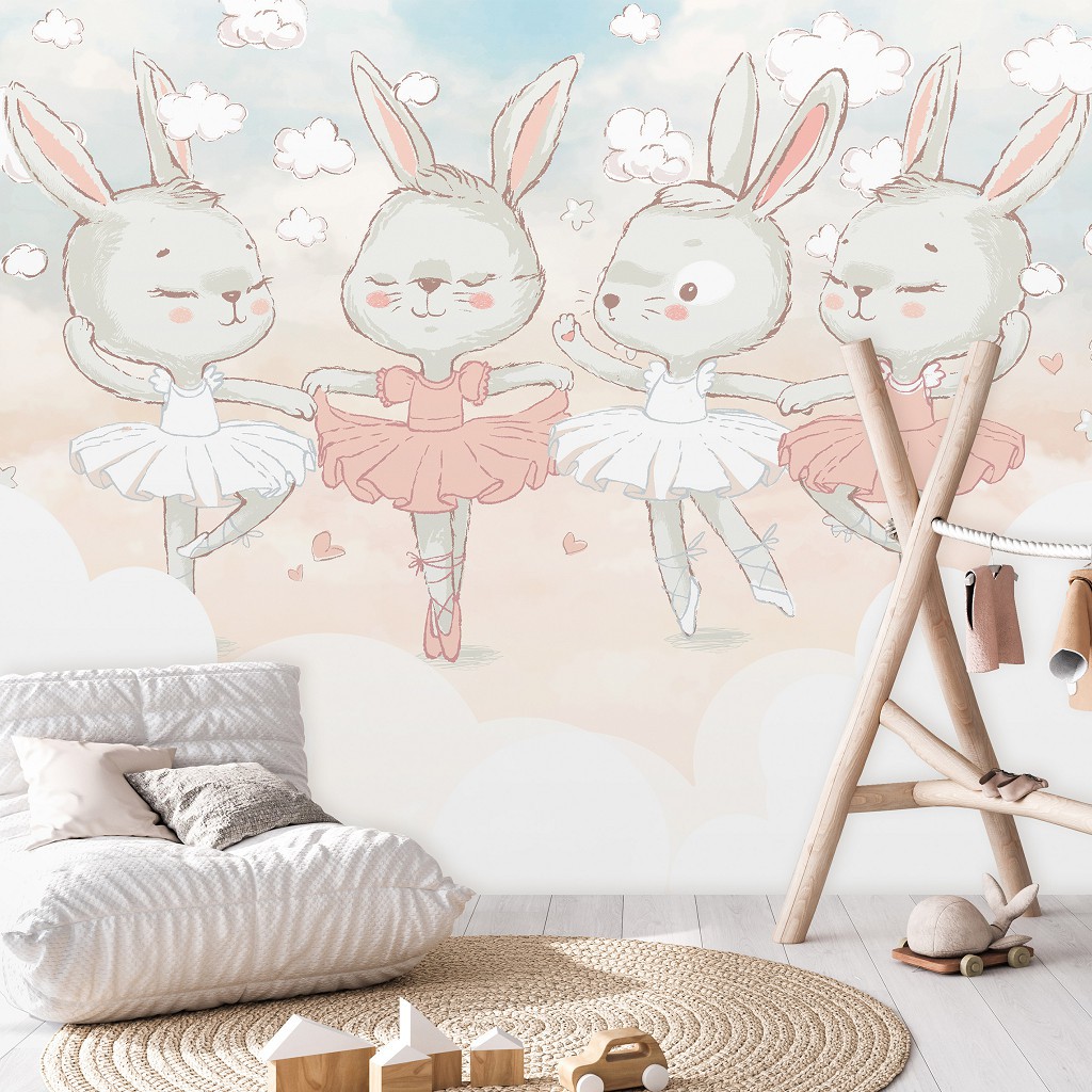 Флізелінові фотошпалери 520x318 см Для Дітей Тварини Небо Казка Зайчики (14312VEXXXXXL)+клей