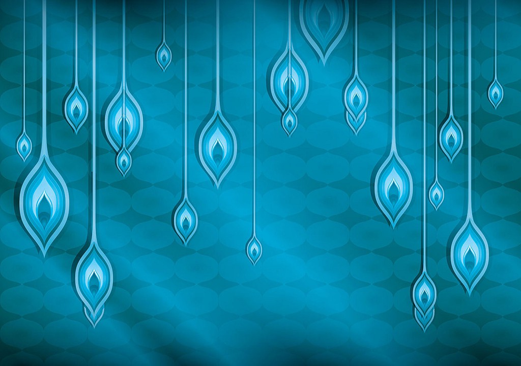 Флизелиновые фотообои в спальню над кроватью 312x219 см Абстракция голубое листья на голубом фоне (1432VEXXL) +клей