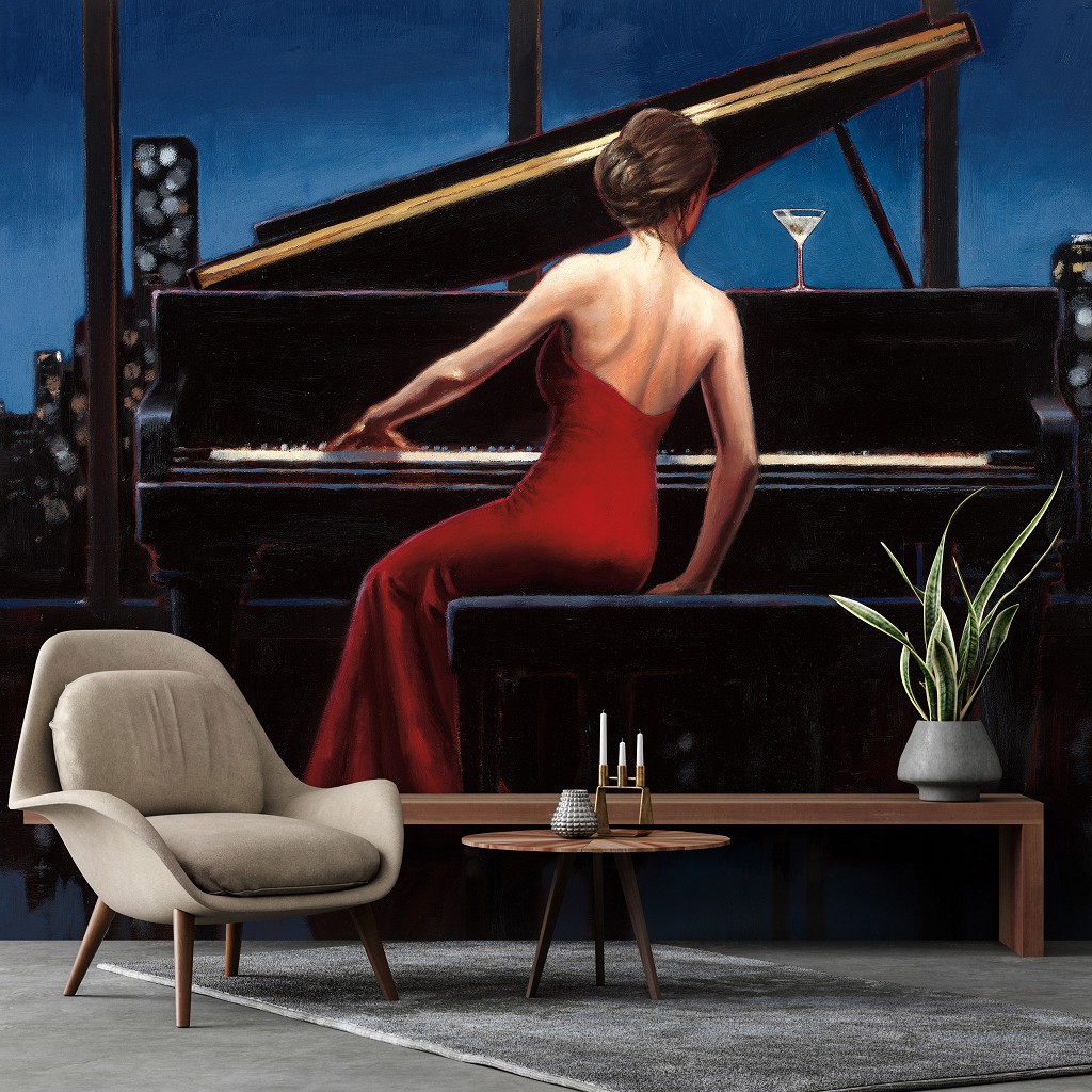 Флизелиновые фотообои в спальню Женщина Город Небо Музыка Фортепиано (14348V)+клей