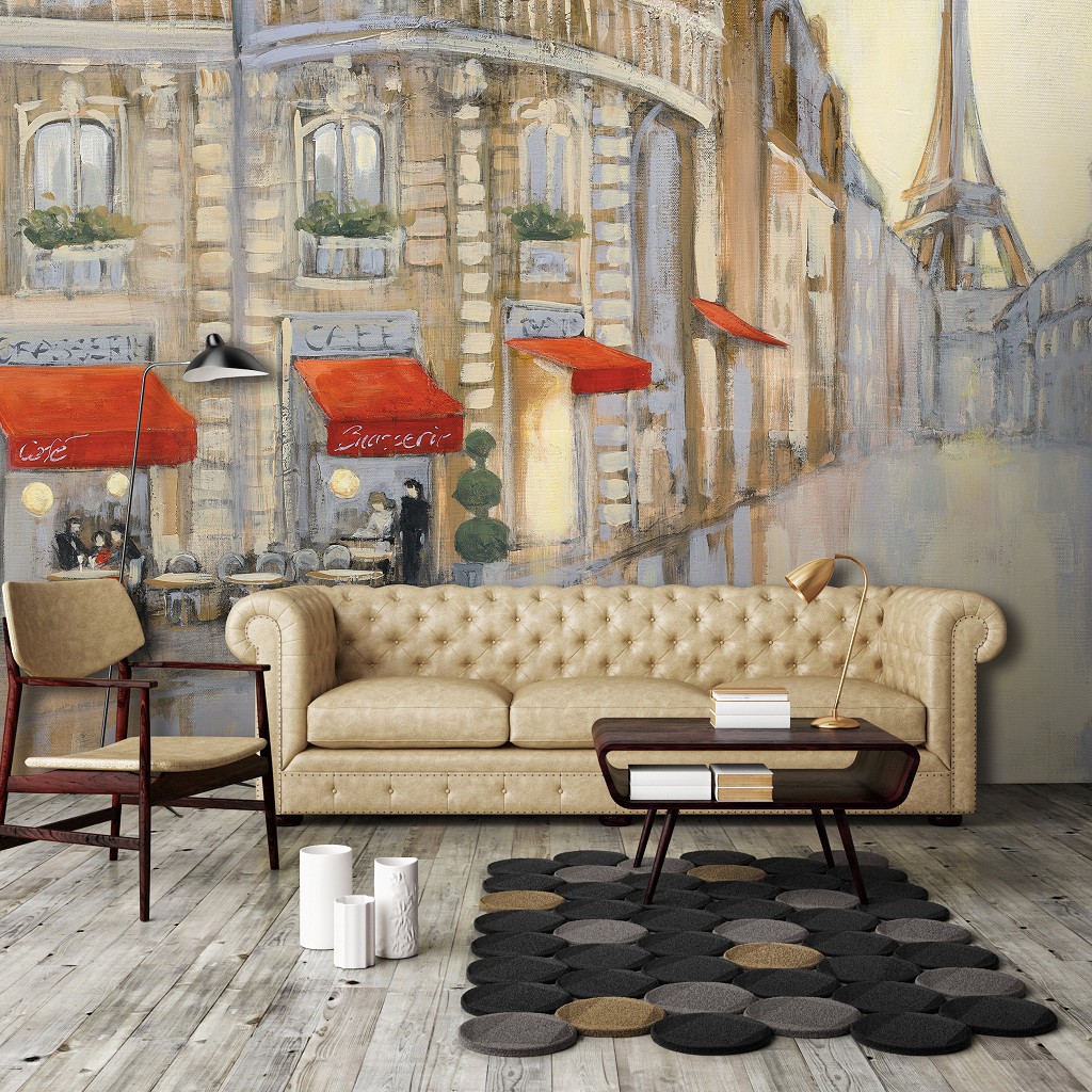 Флизелиновые фотообои красивые 416x290 см Город Париж Улица с видом на Эйфелеву башню (14350VEXXXXL)+клей