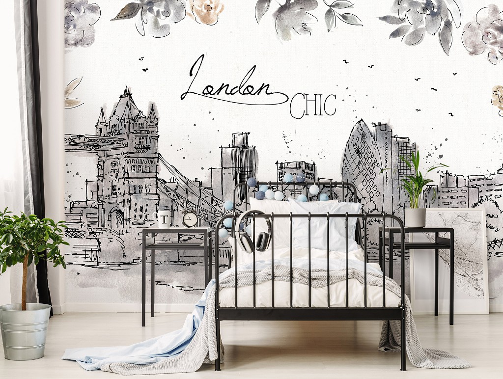 Флизелиновые фотообои листья Лондонский Сити Искусство Рисования (14358V)+клей