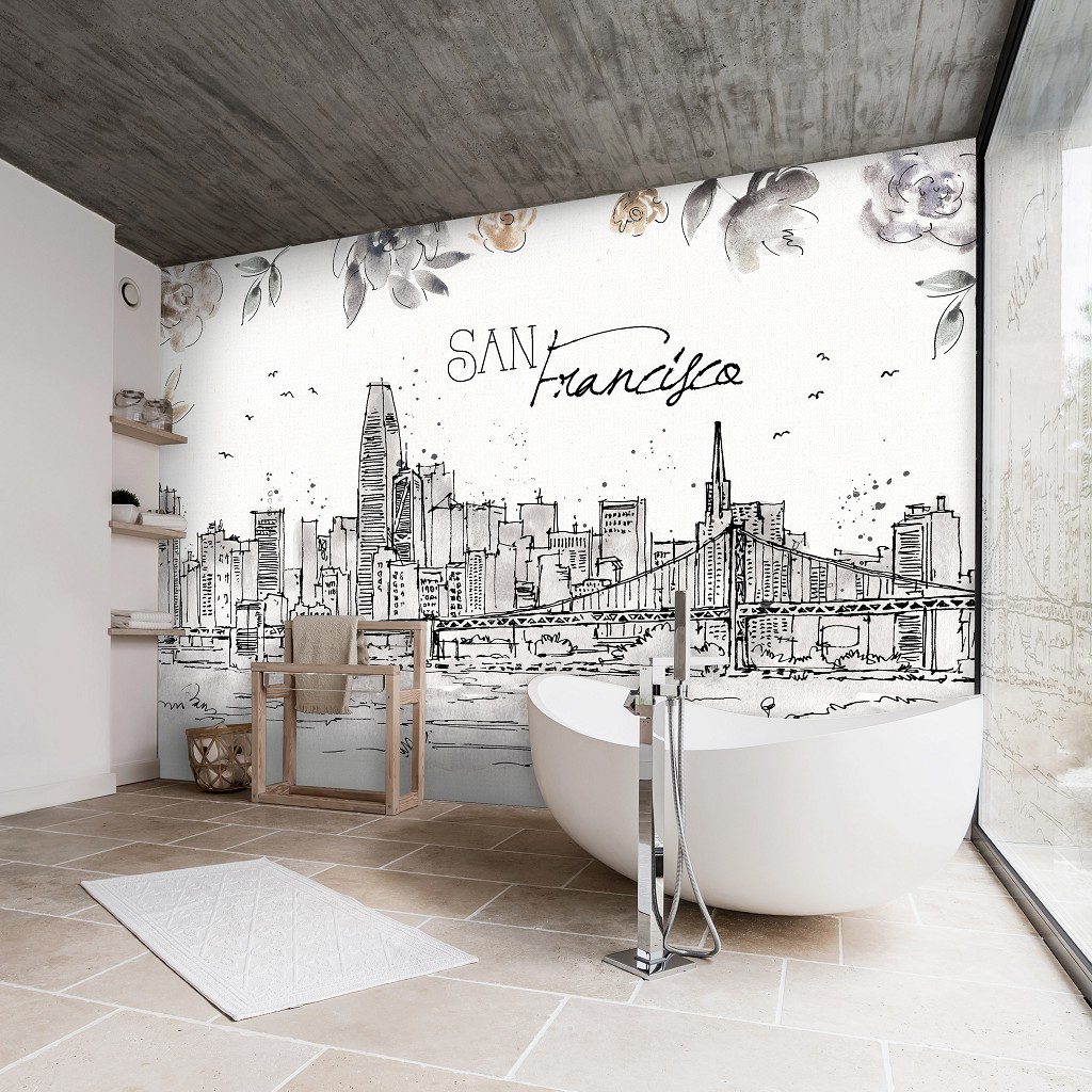 Флизелиновые фотообои на всю стену 254x184 см Город Сан-Франциско Искусство Рисования (14359V4)+клей