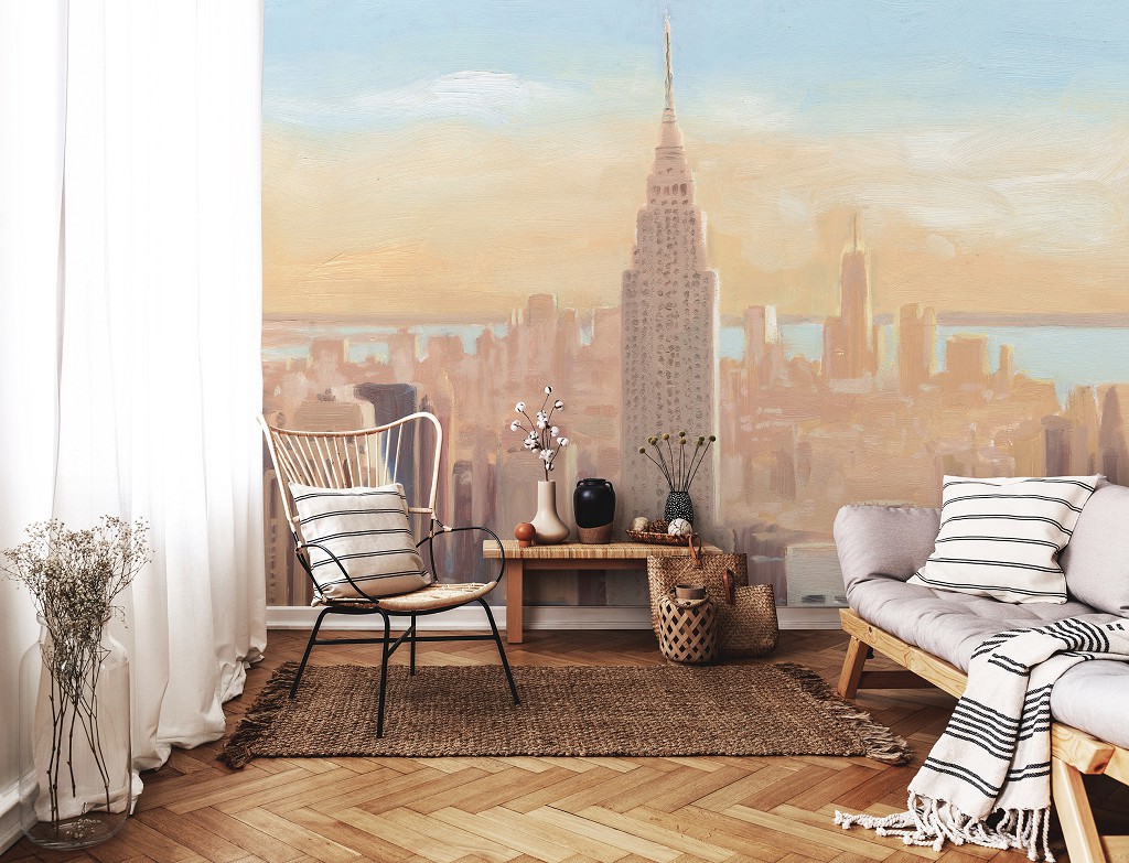 Флизелиновые фотообои в спальню над кроватью 520x318 см Город Нью-Йорк Небоскрёб Небо (14366VEXXXXXL)+клей