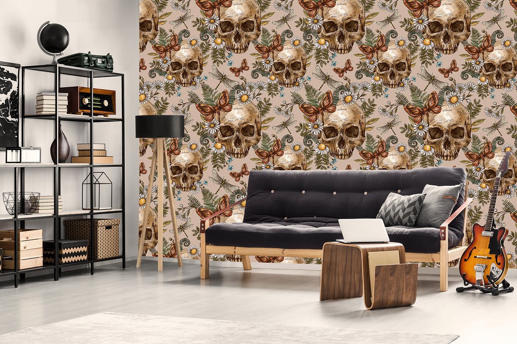 Флизелиновые фотообои цветы 416x290 см Винтажные черепа в деревенском стиле (14400VEXXXXL)+клей