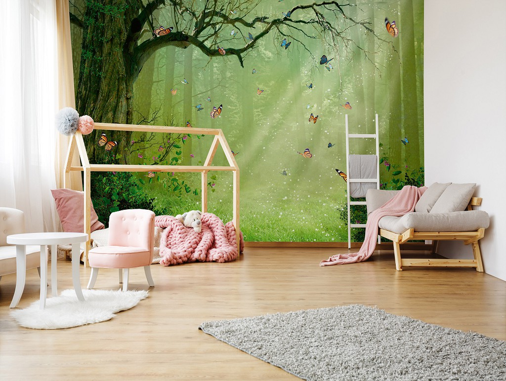 Флізелінові фотошпалери для дитячої кімнати Казковий Ліс Для Дітей Метелики (14403V)+клей