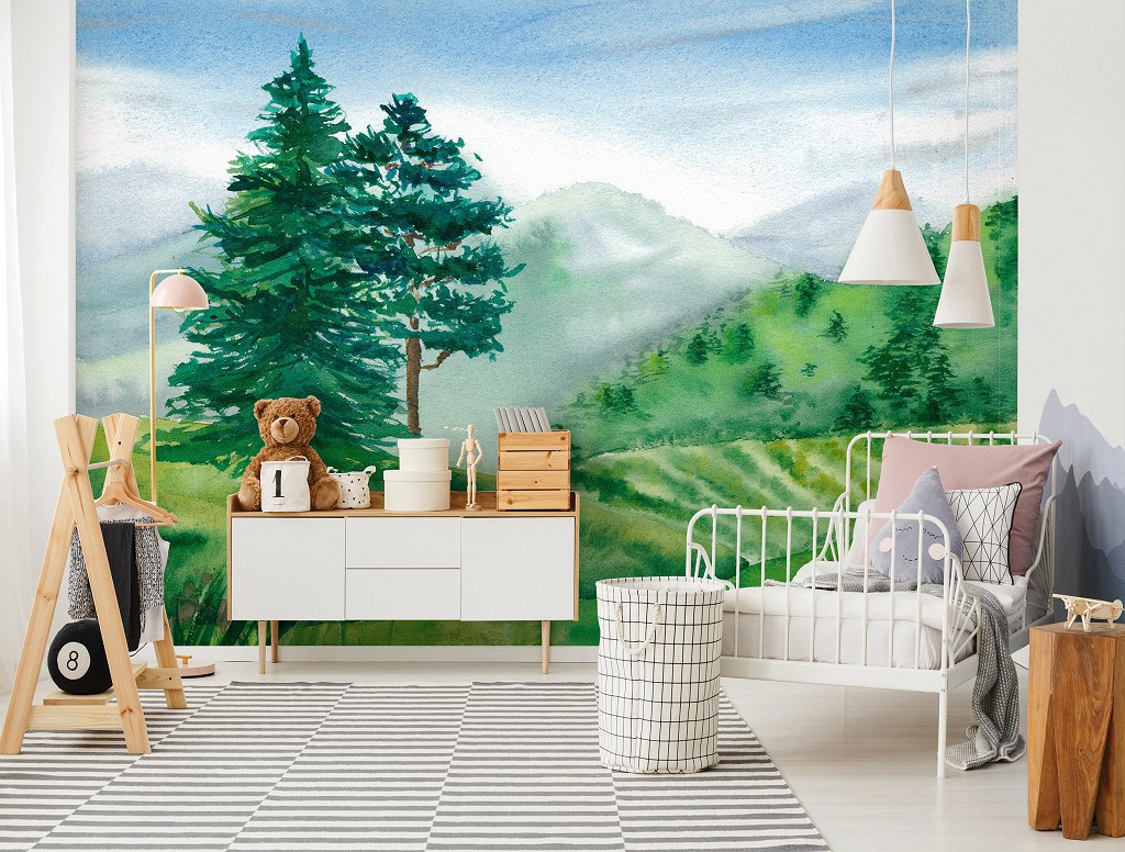 Флизелиновые фотообои дерево Пейзажи Горы Лес Луг (14404V)+клей