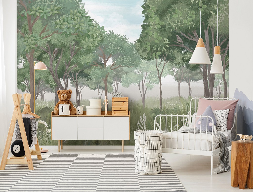 Флізелінові фотошпалери для кухні 368x254 см Пейзаж Ліс Вінтаж Мистецтво (14405V8)+клей