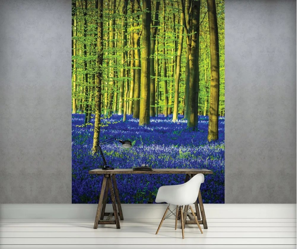 Флизелиновые фотообои для спальни 206x275 см Лесной пейзаж с синими цветами (1440VEA)+клей