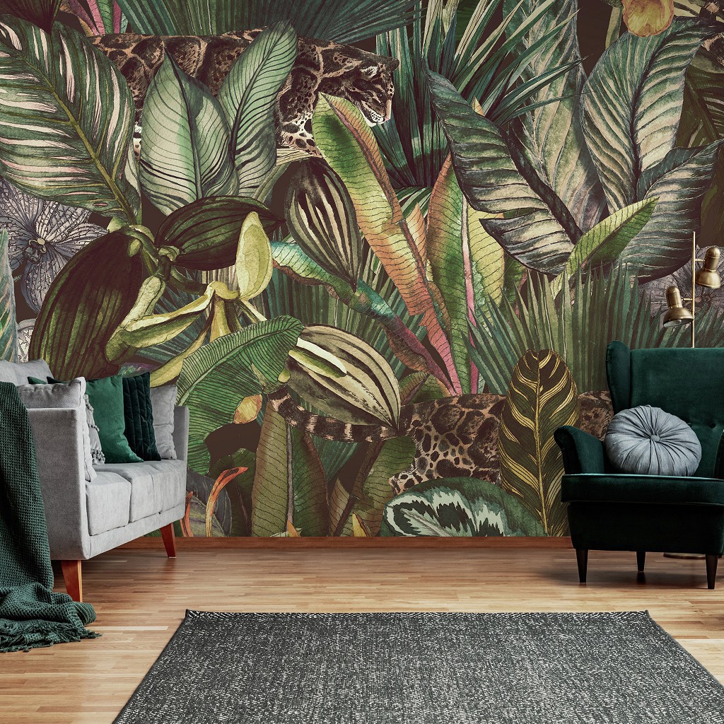 Флізелінові фотошпалери 416x290 см леопард дика природа джунглі (14413VEXXXXL)+клей