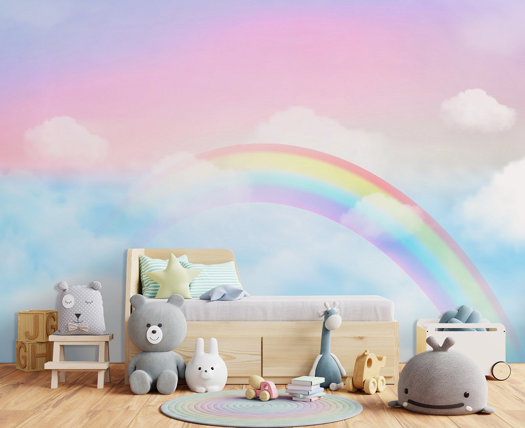 Детские флизелиновые фотообои Небо с радугой для детей (14416V)+клей