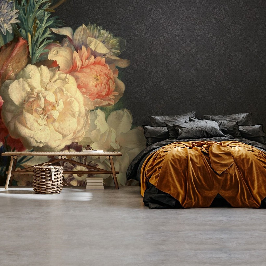 Флізелінові фотошпалери в стилі модерн 416x254 см Квіти в ніжних квітах на темному тлі (14430VEXXXL) +клей