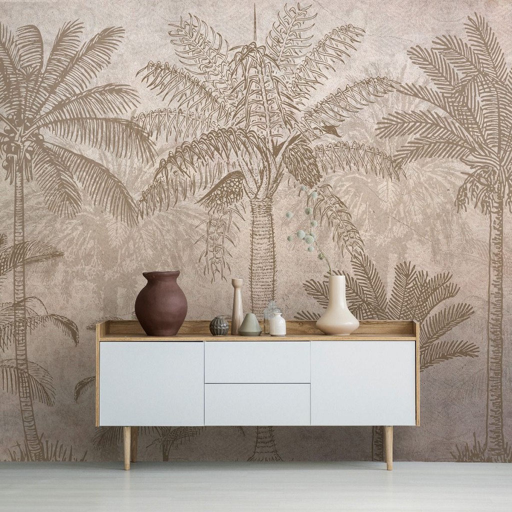 Флізелінові фотошпалери для стін 312x219 см Пальми у всіх відтінках коричневого (14434VEXXL) +клей