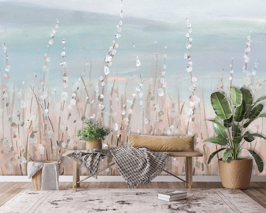 Флізелінові фотошпалери живопис мистецтво 460x300 см Ранкове поле на небесному фоні в мальованому стилі (14441V12) +клей