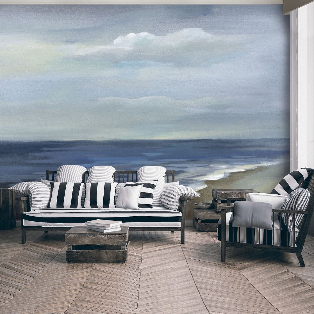 Море пляж флізелінові фотошпалери живопис мистецтво 254x184 см Океанський краєвид в мальованому стилі (14449V4) +клей