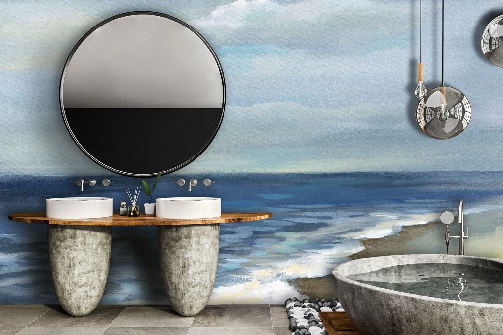 Море пляж флізелінові фотошпалери живопис мистецтво 368x280 см Океанський краєвид в мальованому стилі (14449V10) +клей