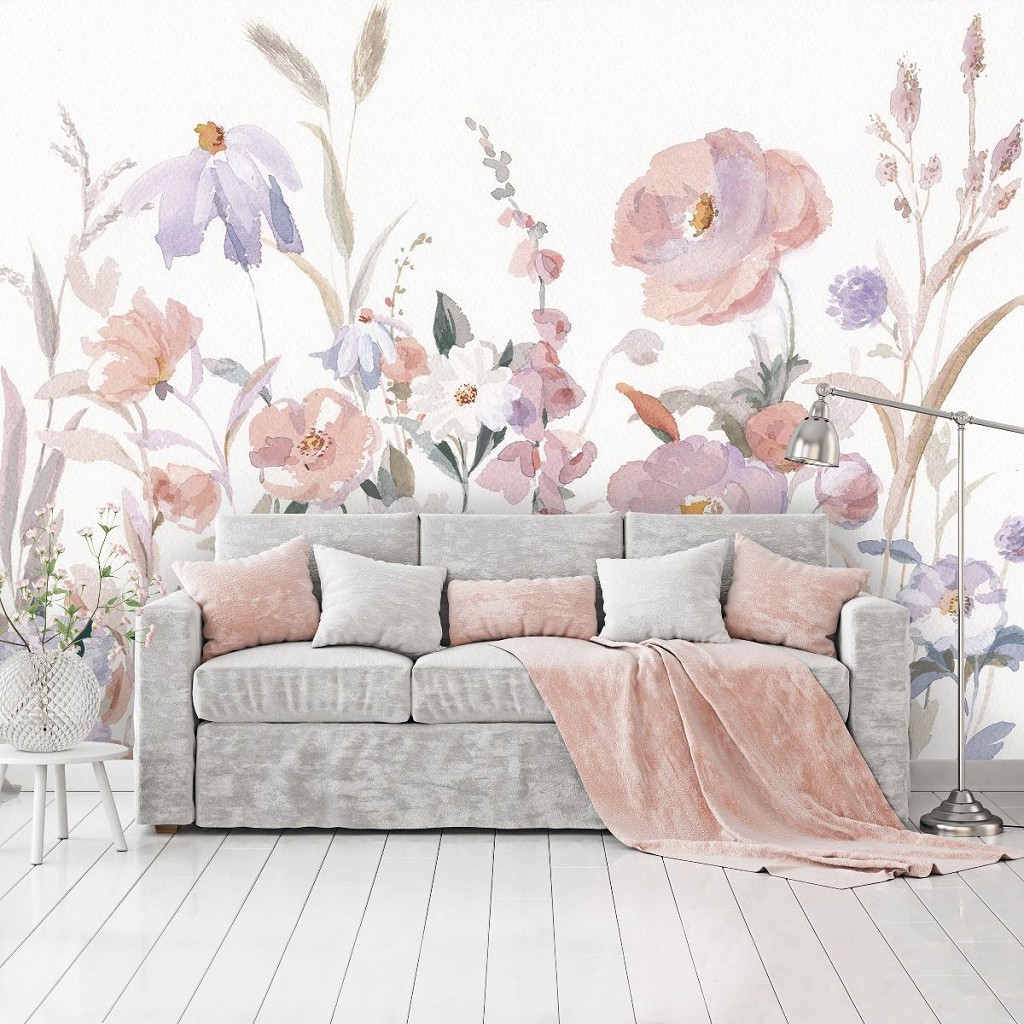 Флизелиновые фотообои живопись искусство 416x254 см Весенние цветы на белом фоне в рисованном стиле (14476VEXXXL) +клей