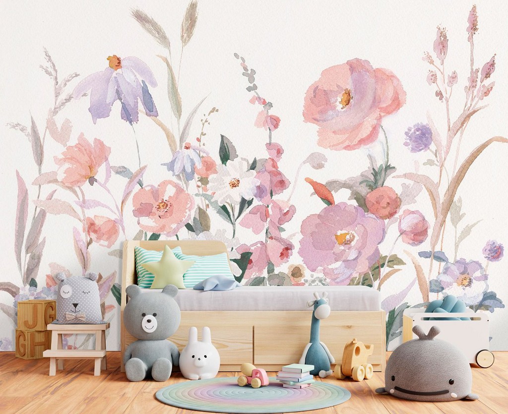 Флизелиновые фотообои живопись искусство 520x318 см Весенние цветы на белом фоне в рисованном стиле (14476VEXXXXXL) +клей