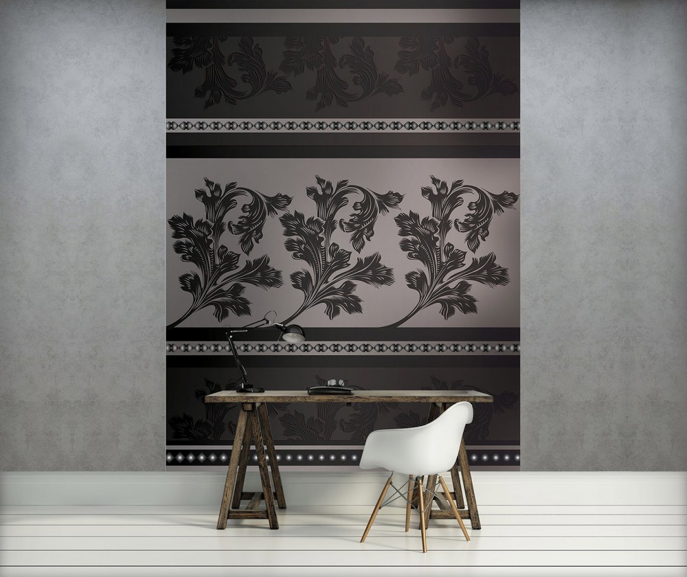 Флизелиновые фотообои в гостиную 184x254 см Полосатый декор с цветами и узорами (1447V4A) +клей