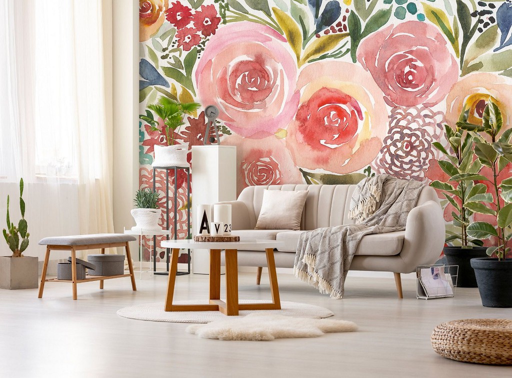 Флизелиновые фотообои живопись искусство 368x280 см Букет ярких цветов под акварельными красками (14482V10) +клей