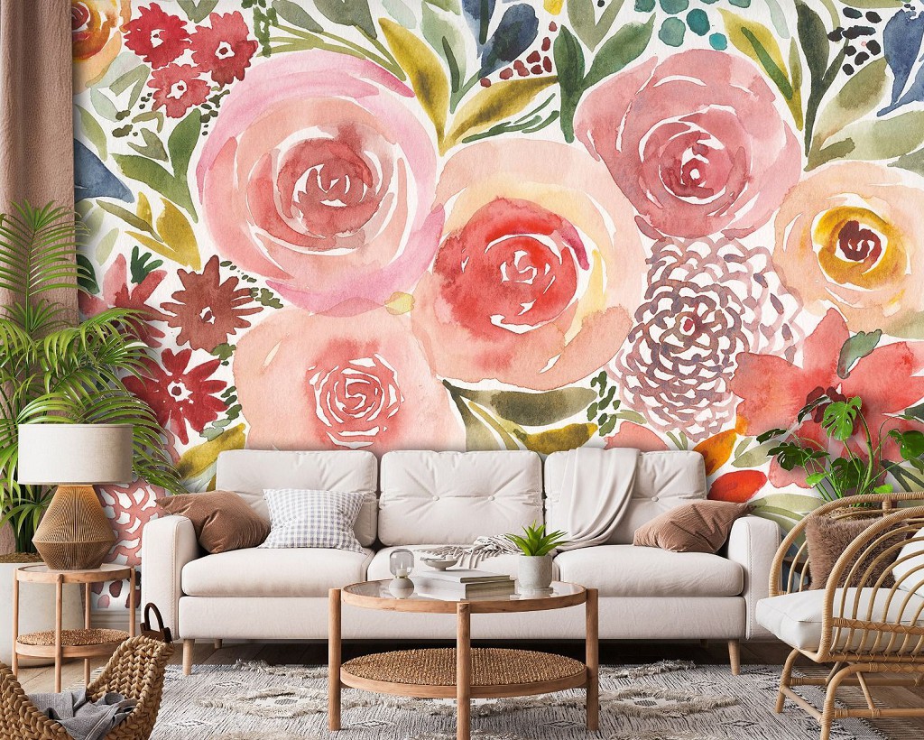 Флізелінові фотошпалери живопис мистецтво 460x300 см Букет яскравих квітів під аквареллю (14482V12) +клей