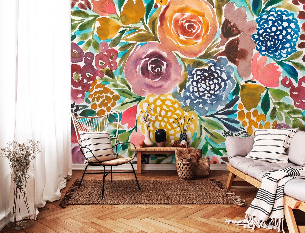 Флізелінові фотошпалери живопис мистецтво 368x280 см Букет весняних квітів під акварельними фарбами (14483V10) +клей