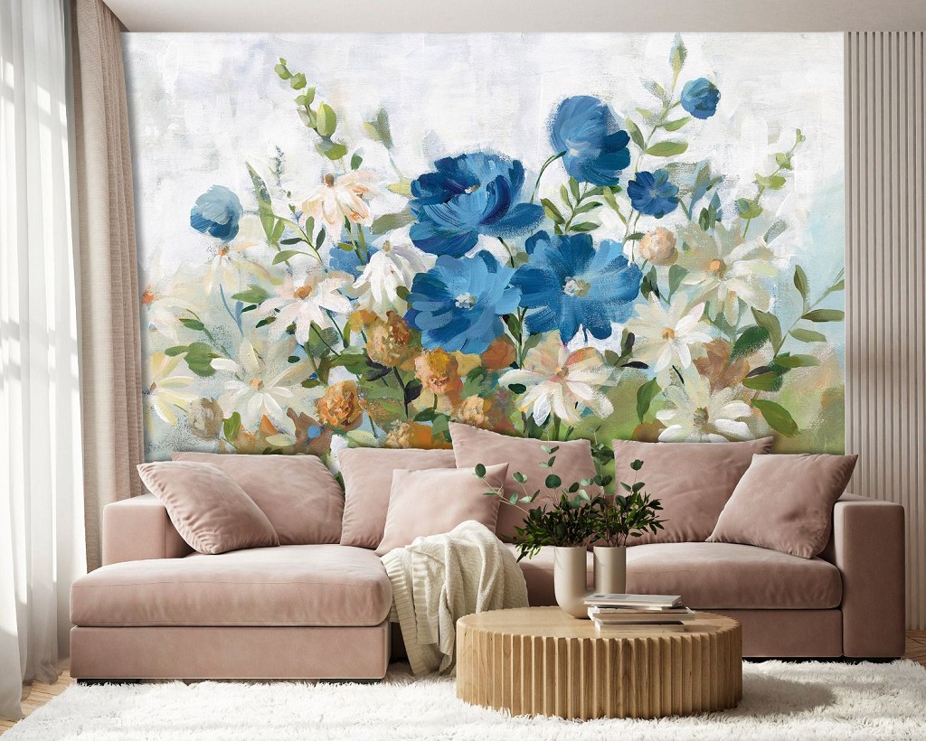 Флізелінові фотошпалери живопис мистецтво 460x300 см Різнокольорові весняні квіти у мальованому стилі (14484V12) +клей