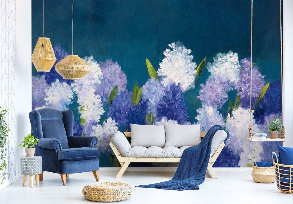 Красивые флизелиновые фотообои живопись искусство в интерьере 312x219 см Цветы в рисованном стиле (14485VEXXL) +клей