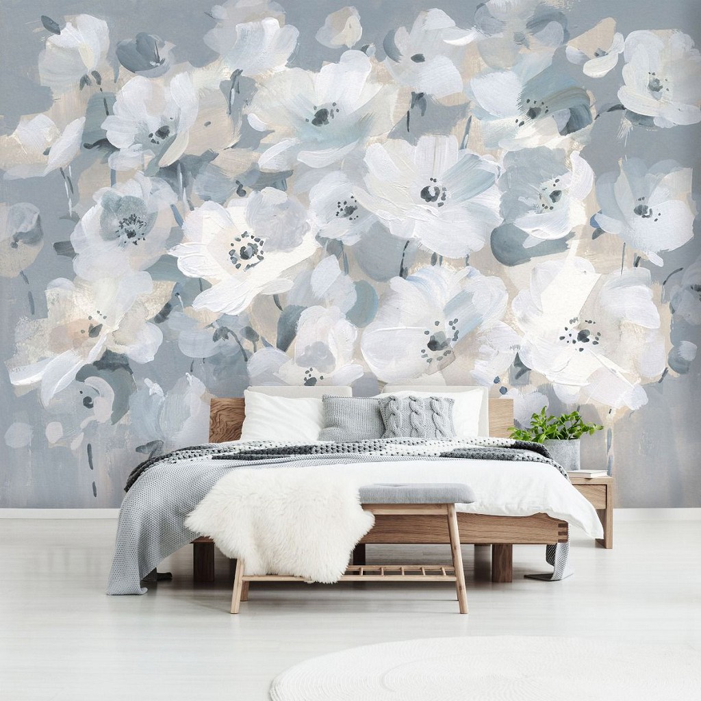 Флизелиновые фотообои живопись искусство 416x254 см Цветы в бледных тонах в рисованном стиле (14486VEXXXL) +клей