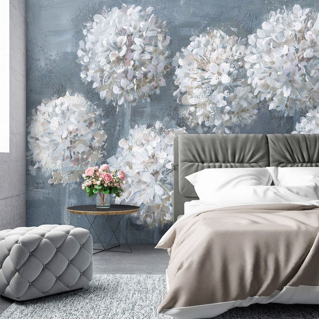 Флізелінові фотошпалери живопис мистецтво 416x254 см Пишні білі квіти на темному сірому фоні в мальованому стилі (14487VEXXXL) +клей