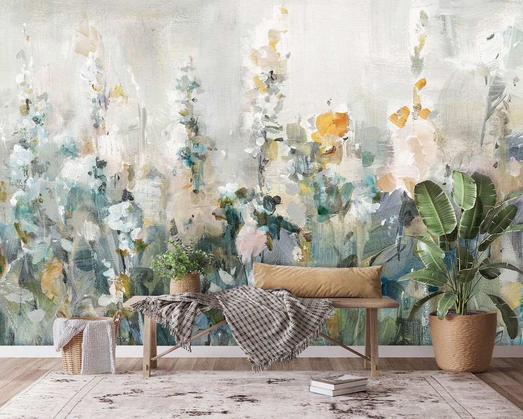 Флізелінові фотошпалери живопис мистецтво 368x254 см Поле різнокольорових квітів у мальованому стилі (14488V8) +клей