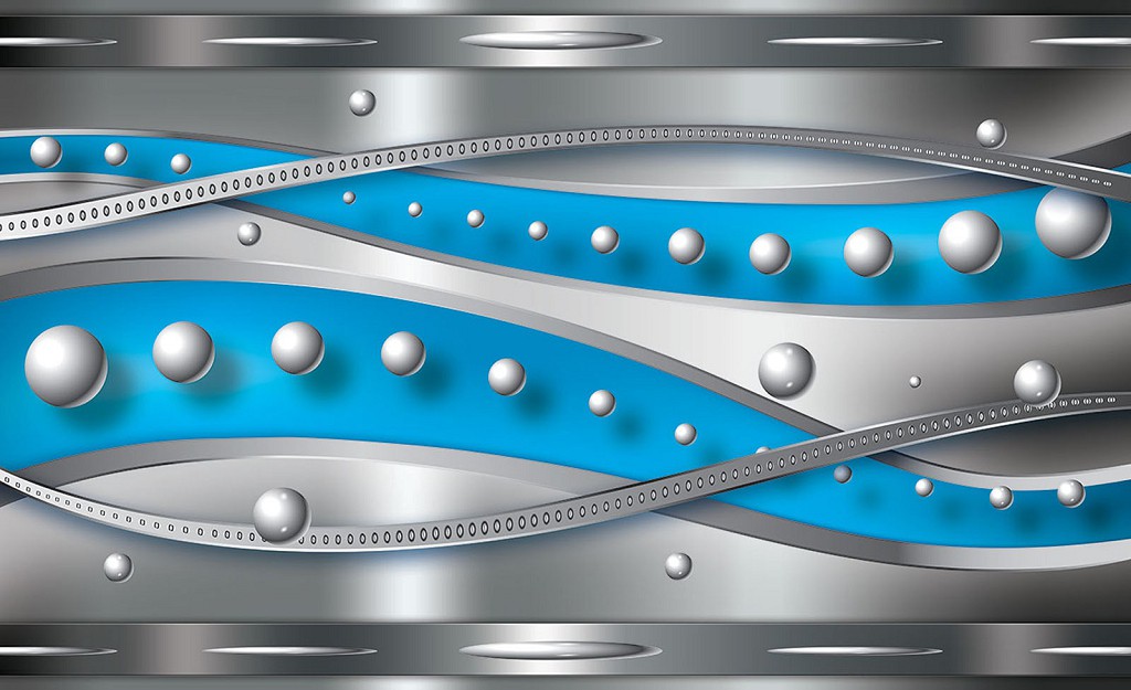 Флізелінові фотошпалери до спальні 368x254 см Синій та срібний візерунок з кульками (1451V8)+клей