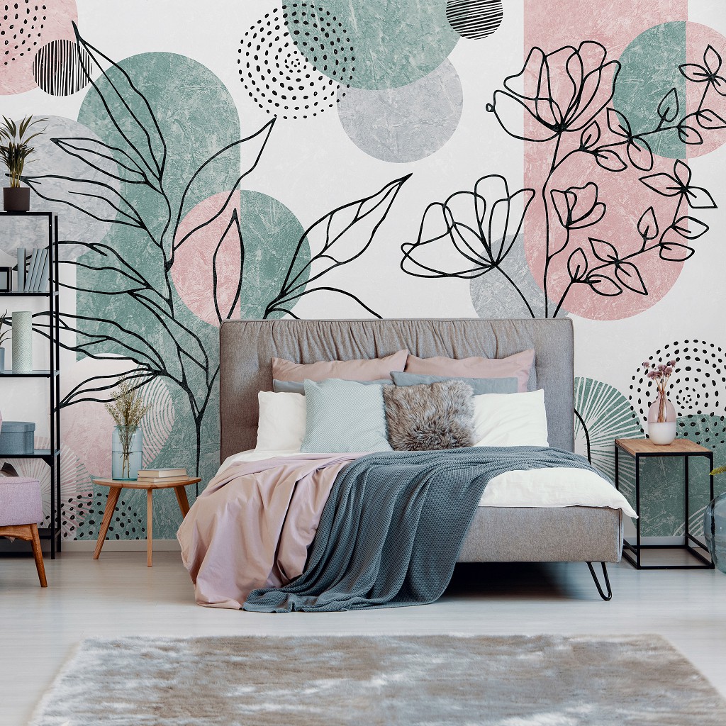 Флизелиновые фотообои в коридор 416x254 см Нарисованные цветы и круги (14525VEXXXL)+клей