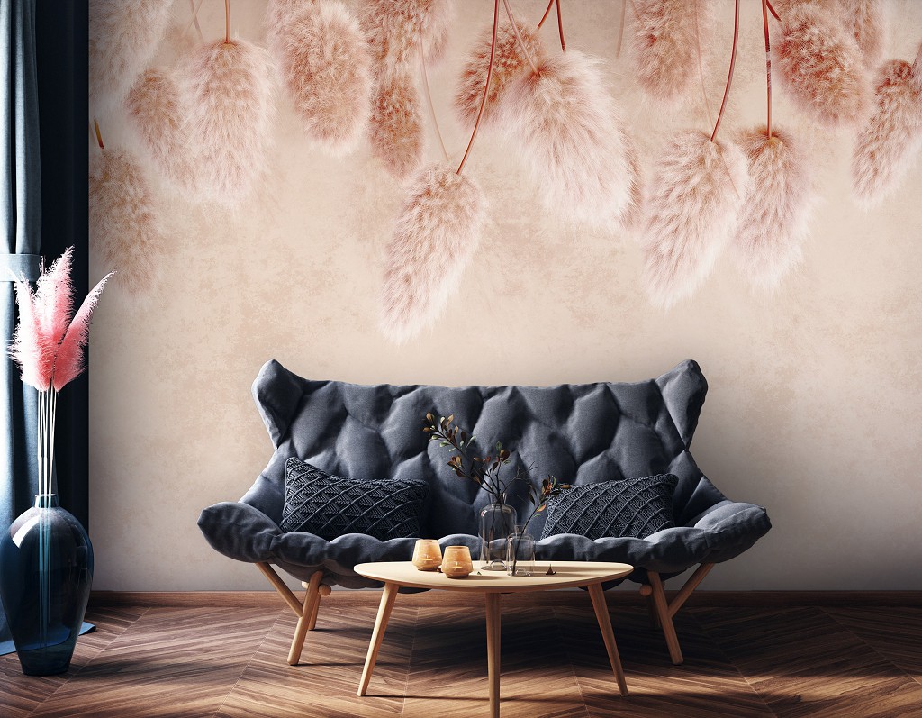 Квіти флізелінові фотошпалери 416x290 см Пампас трави на бежевому фоні (14533VEXXXXL)+клей