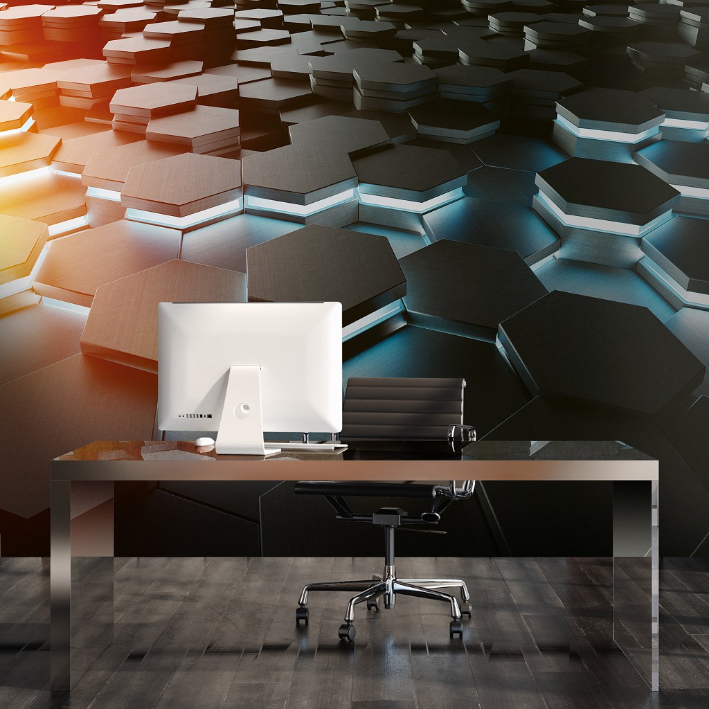 3 д флизелиновые фотообои 368x254 см Соты Геометрия Черные шестиугольники (14534V8)+клей