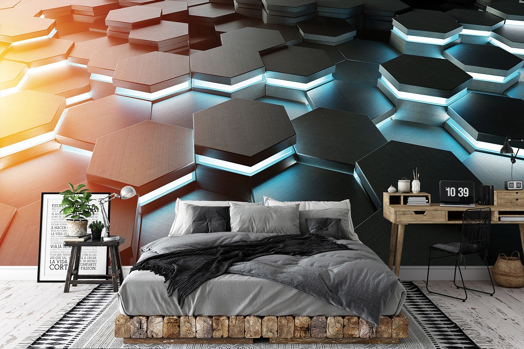 З д флізелінові фотошпалери 254x184 см Соти Геометрія Чорнішестикутники (14534V4)+клей