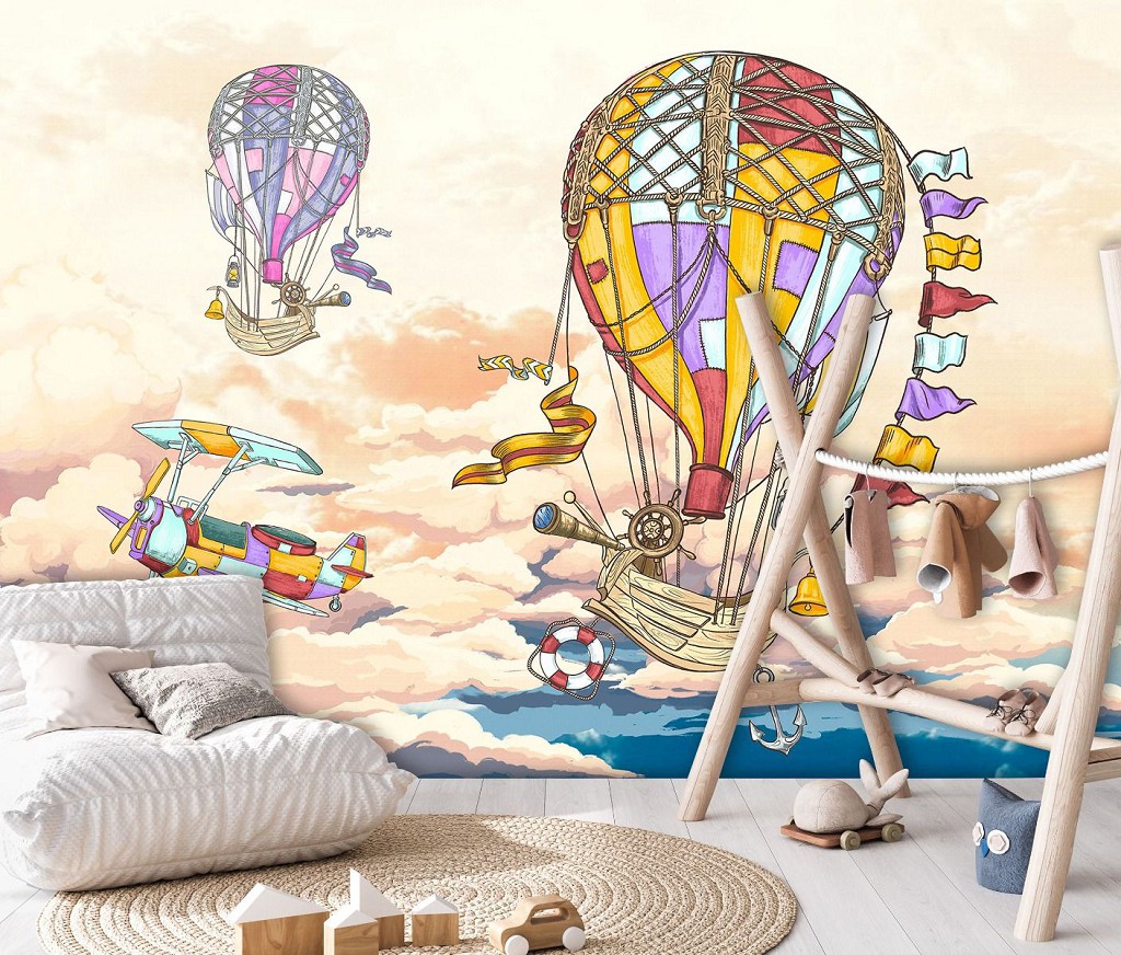 Флизелиновые фотообои детские для мальчиков 416x290 см Яркое путешествие на воздушном шаре (14538VEXXXXL) +клей