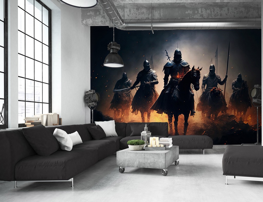 Флизелиновые фотообои в детскую мальчика 416x254 см 3D Для геймеров Конные рыцари идут в бой (14564VEXXXL)+клей