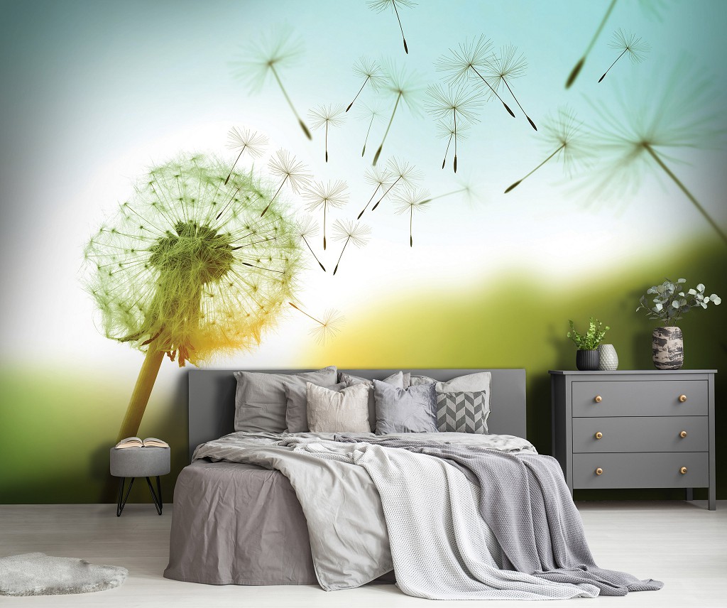 Флизелиновые фотообои с природой 312x219 см 3D Цветы Одуванчик на фоне неба (14584VEXXL)+клей