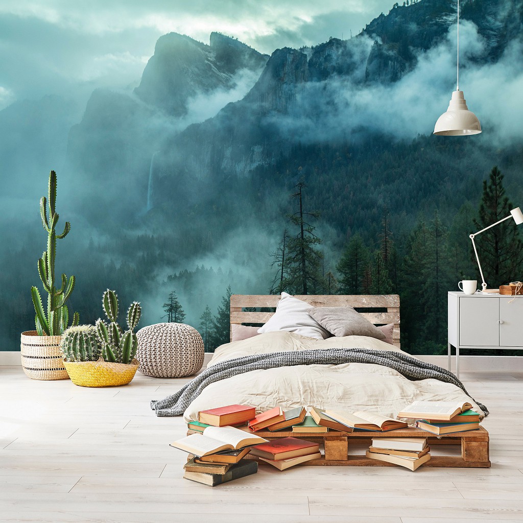 Флизелиновые фотообои лес 368x254 см 3D Пейзаж Туман в лесистых горах (14587V8)+клей