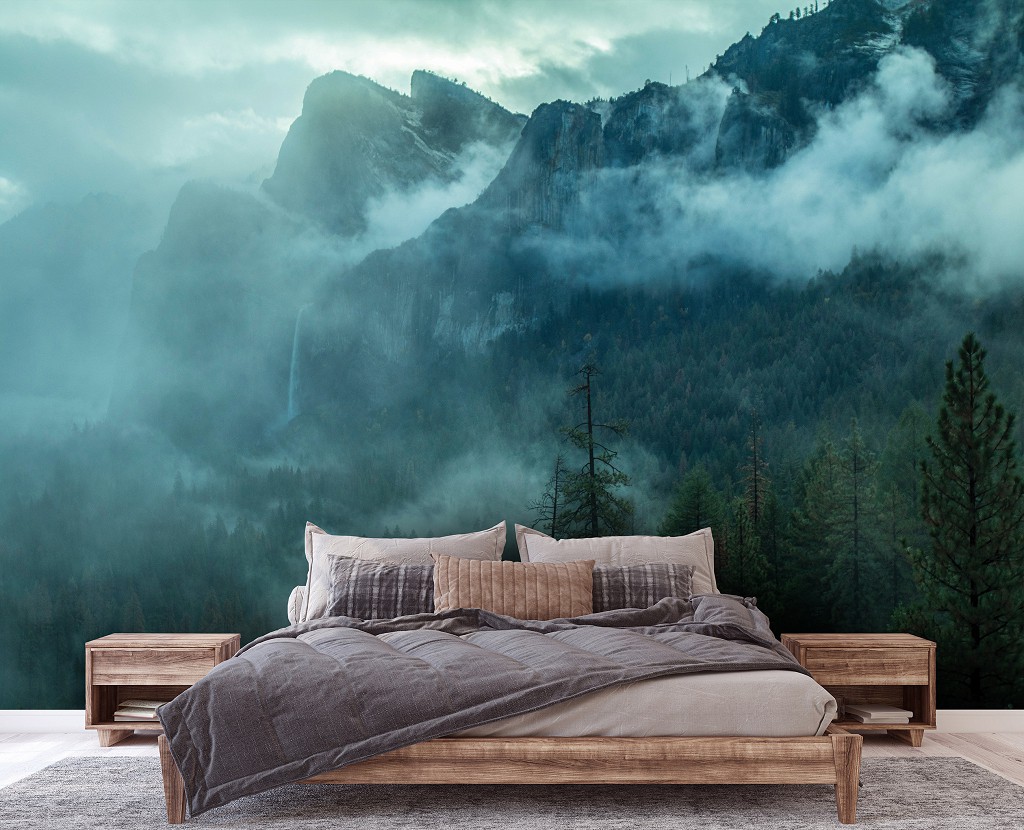 Лес флизелиновые фотообои 416x254 см 3D Пейзаж Туман в лесистых горах (14587VEXXXL)+клей