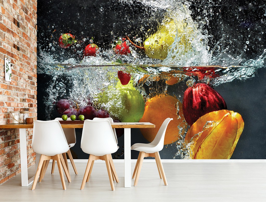 Флизелиновые фотообои 254x184 см 3D Для кухни Фрукты в воде (14592V4)+клей