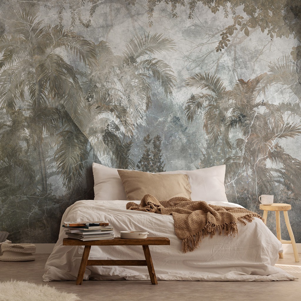 Флізелінові фотошпалери дерево 416x254 см Пальмові природи на старі бетонні стіни (14617VEXXXL)+клей