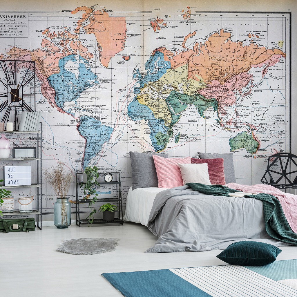 Флизелиновые фотообои 312x219 см Физическая карта мира сделана во Франции (14622VEXXL)+клей