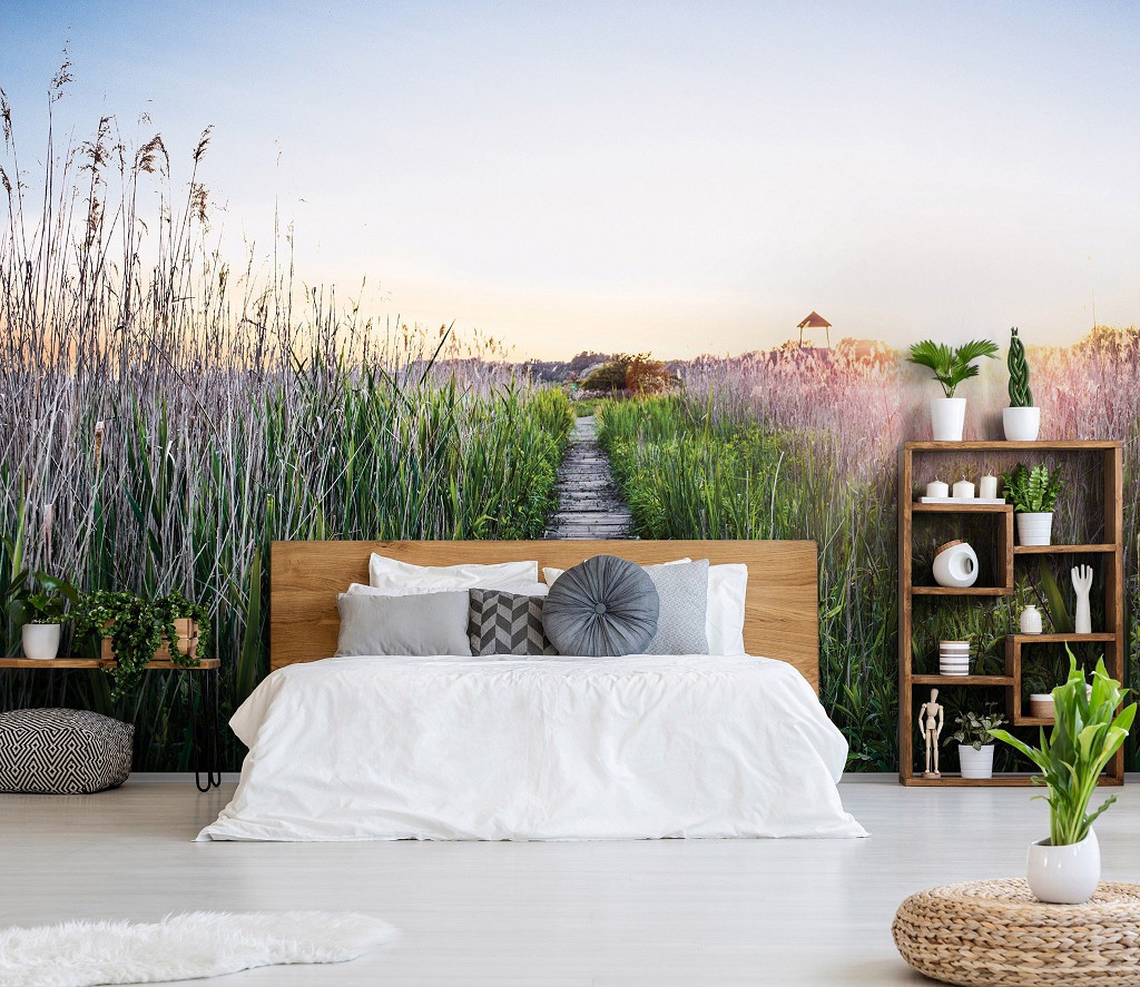 Флизелиновые 3д фотообои природа 368x254 см Пейзаж дорожка на рассвете в поле (14624V8) +клей