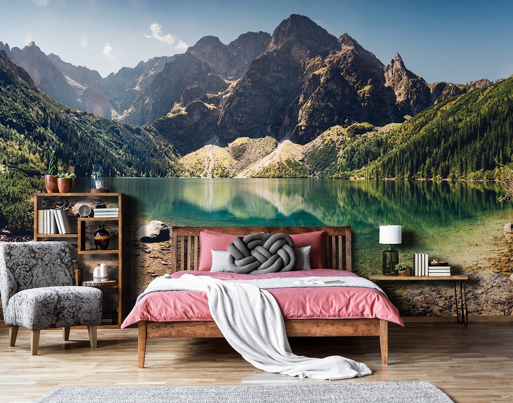 Флизелиновые фотообои с природой 368x254 см 3D Пейзаж Чистое озеро в горах (14628V8)+клей