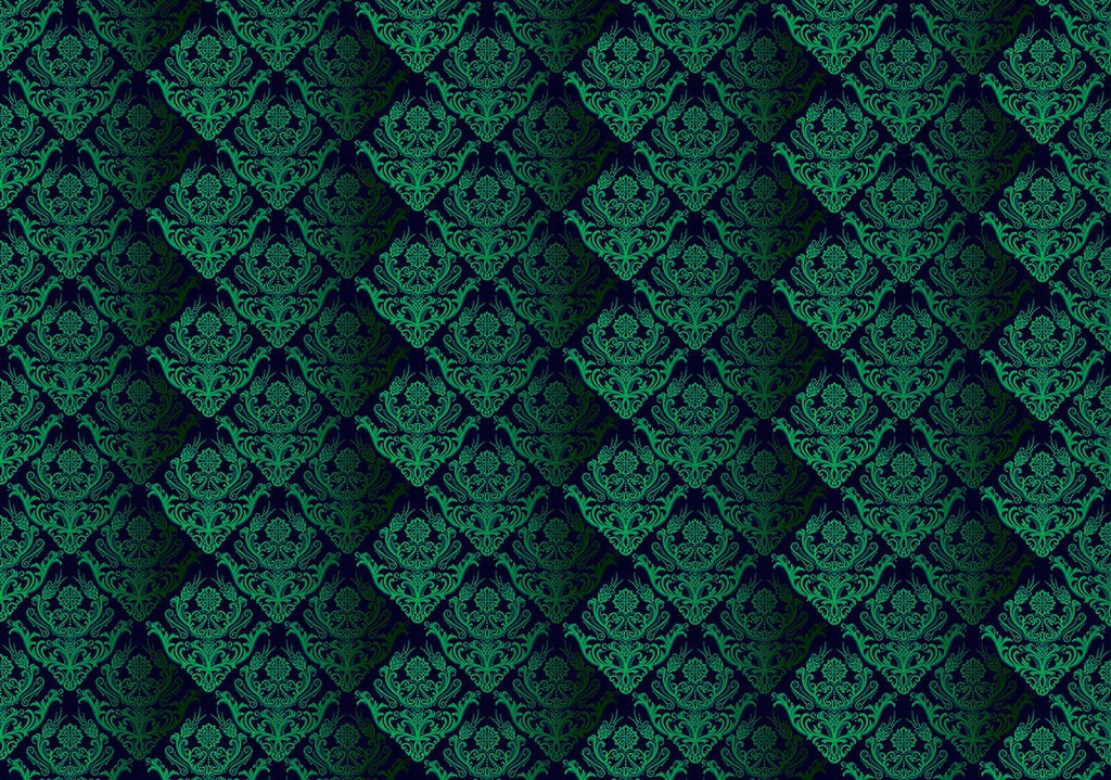 Флизелиновые фотообои в зал 312x219 см Повторяющийся зеленый узор на темном фоне (1462VEXXL)+клей