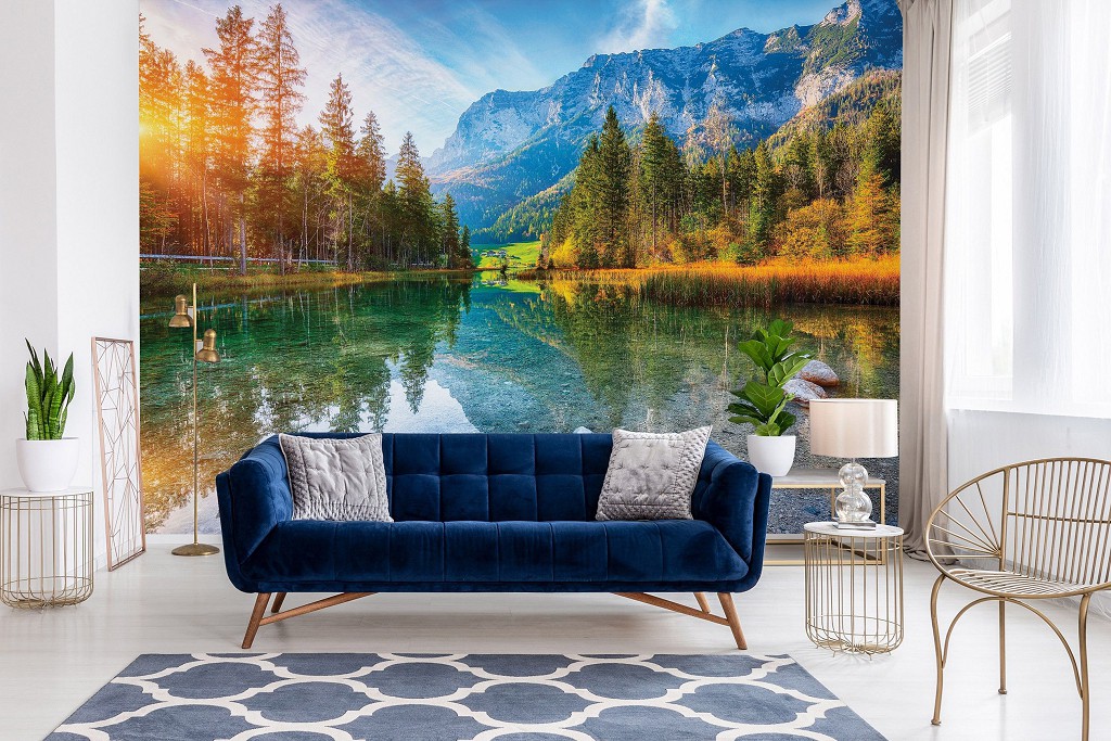 Флизелиновые 3д фотообои с природой 254x184 см Пейзаж прозрачный водоем в лесных горах (14630V4) +клей