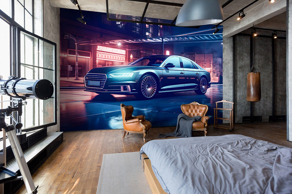 Флизелиновые фотообои 3д крутые машины 416x290 см Городской неоновый автомобиль Ауди (14645VEXXXXL) +клей