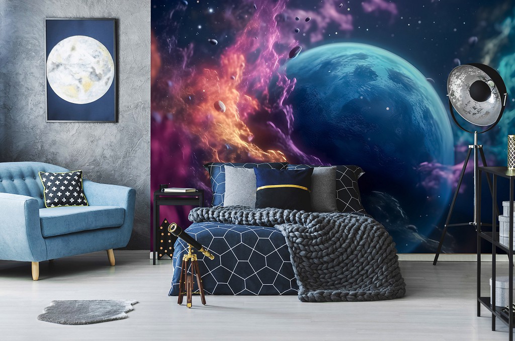 Флизелиновые фотообои 368x254 см Фантастический космический пейзаж планеты в цвете (14659V8)+клей